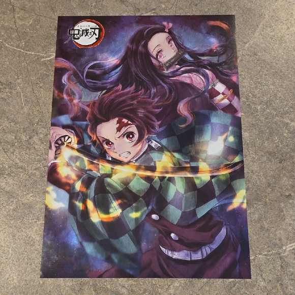 Anime Art Poster with Green and Purple Accents - Picture 1 of 4